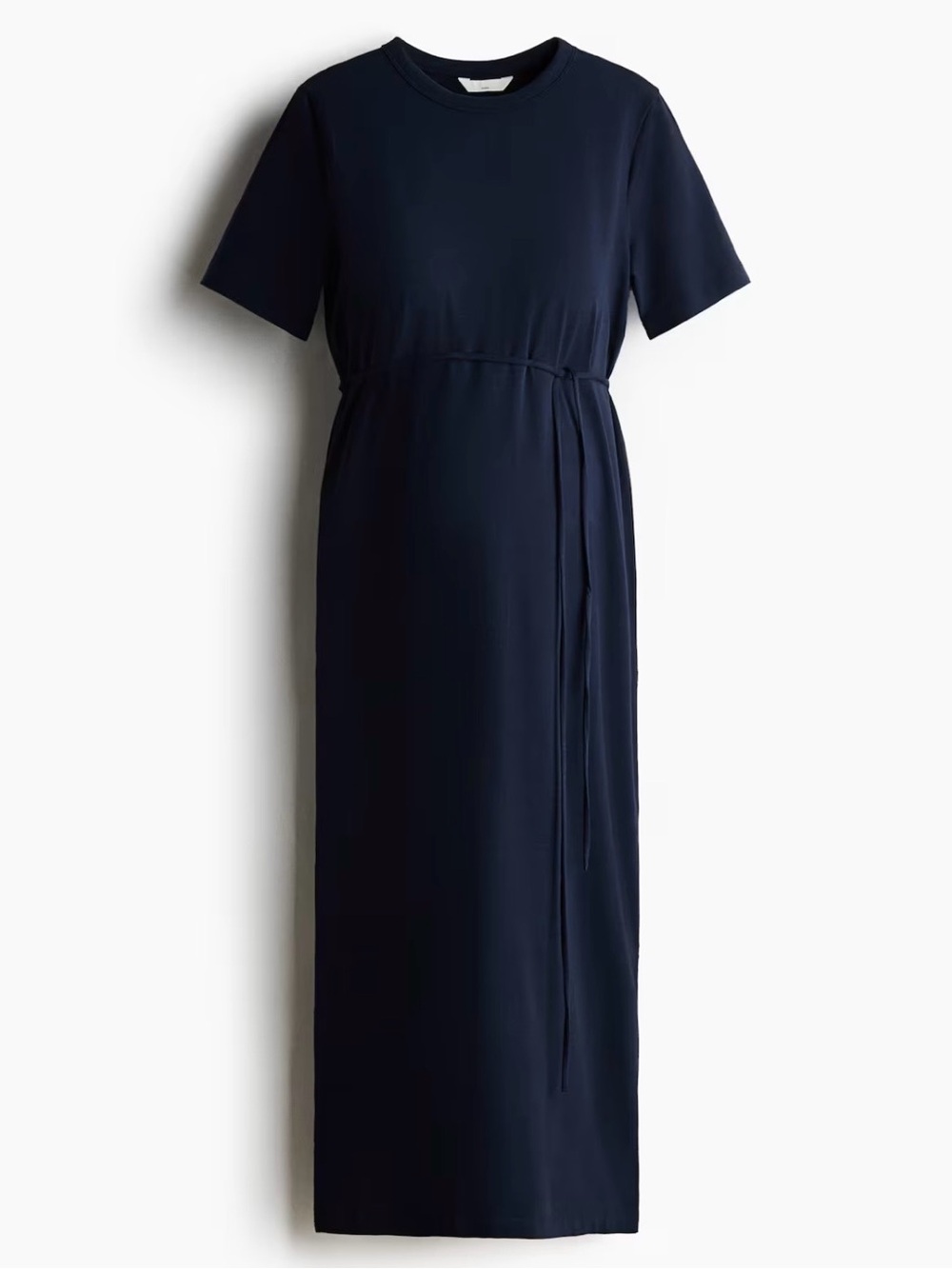 H&M Mama Maternity Navy Short-Sleeve Tie-Waist Midi Dress